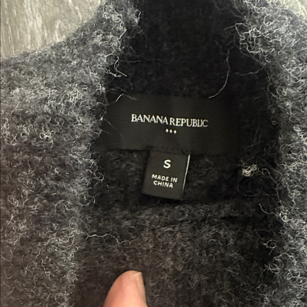 Worn Once! Banana Republic Heathered Black Fuzzy Mock Neck Sweater - Small - Picture 6 of 8